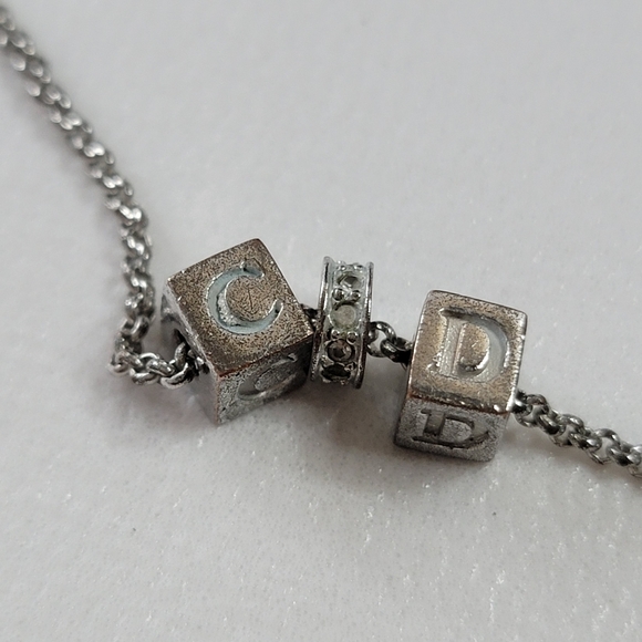 CHRISTIAN DIOR Cube CD Logo Rhinestone Silver Tone Pendant Necklace - Picture 5 of 7